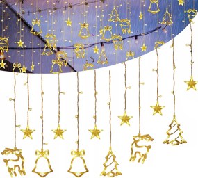 Led Fényfüggöny 2.3M Dekoráció Led Füzér Csillagok, rénszarvasok