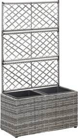 vidaXL szürke rácsos polyrattan magaságyás 2 kaspóval 58 x 30 x 107 cm