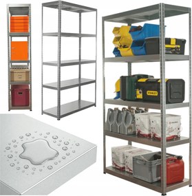 Fém könyvespolc 180x90x40 műhelyállvány tároló állvány horganyzott 130kg/p