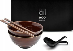 2 db-os tál szett kanállal és pálcikákkal Udon Iro barna 800 ml