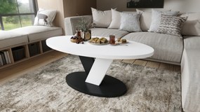 Mazzoni LOVA Fehér/Fekete - OVÁLIS DOHÁNYZÓASZTAL 110x60 cm MODERN KÁVÉZÓ ASZTAL