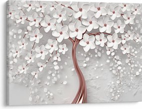 Kép - Egy fehér fa képe virágokkal, rózsaarany (70x50 cm)