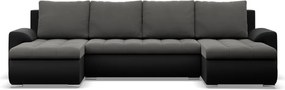 Tokio U alakú sarokkanapé, 3 ágyneműtartóval, bársony + műbőr, univerzális oldal, szürke - fekete