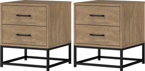 HOMCOM 2 db éjjeli szekrény 2 fiókkal, ipari stílusú éjjeliasztal hálószobába, nappaliba, méretei: 40 x 39,5 x 48 cm natúr fa kivitel | Aosom