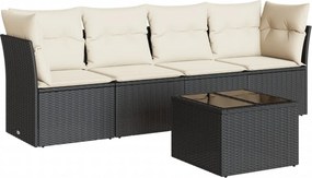 vidaXL 5 részes fekete polyrattan kerti kanapészett párnákkal