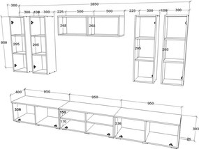 Kos V4 nappali szekrénysor, Fekete / Fényes fehér, MDF, 285 cm