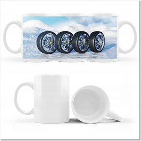 Fényképes bögre Nyári gumiabroncsok a hóban