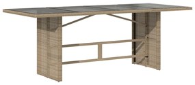 bézs polyrattan üveglapos kerti asztal 190 x 80 x 75 cm