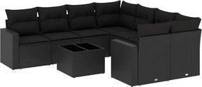 vidaXL 9 részes fekete polyrattan kerti ülőgarnitúra párnákkal
