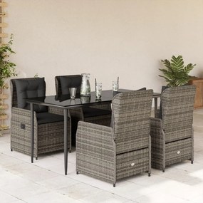 5 részes szürke polyrattan kerti étkezőgarnitúra párnával