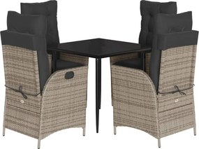 vidaXL 5 részes szürke polyrattan kerti étkezőgarnitúra párnával