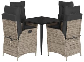 vidaXL 5 részes szürke polyrattan kerti étkezőgarnitúra párnával
