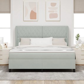 Boxspring Ágy Matracal - Világosszürke, 180x200 cm, Bársony