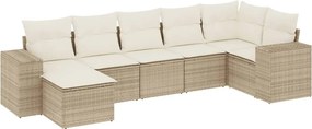 vidaXL 7 részes bézs polyrattan kerti ülőgarnitúra párnákkal
