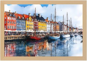 Poszter Keret Fa Tájkép Város Dánia Koppenhága Nyhavn Csatorna 60x40