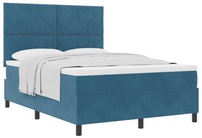 Boxspring Ágy Matrac Kalapáccsal Sötétkék 140x200 cm Bársony