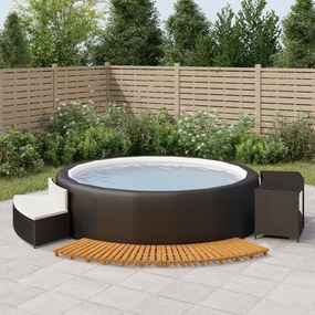 fekete polyrattan és tömör akácfa jakuzzi-keret