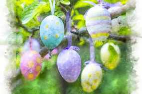 Poszter 30x20cm Húsvéti tojások lógnak az ágakon 2, Assaf Frank