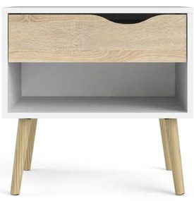 Retro éjjeliszekrény, fehér / sonoma tölgy