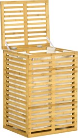 HOMCOM Bambusz Mosókosár 63 L-es Mosásgyűjtővel, Fedéllel, Kivehető Mosószatyorral, Rúddal, Mosókosarak, Mosószekrény a Mosókonyhába, Hálószobába, Für