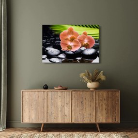 Kép - Narancssárga orchidea pálmalevelekkel (90x60 cm)