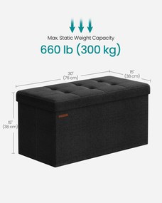 SONGMICS tárolós ülőke, összecsukható ülőpad, 38×76×38 cm, fekete