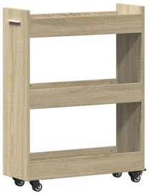 sonoma tölgy színű szerelt fa szekrény kerekekkel 60x22x79 cm