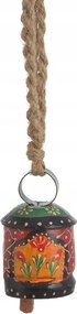Fém csengő piros-zöld virág medál juta zsinór 8,5cm