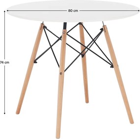 Étkezőasztal, fehér/bükk, átmérő 80 cm, GAMIN 2 NEW 80