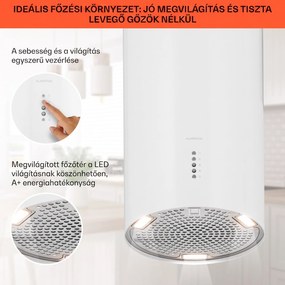 Klarstein Bolea, sziget páraelszívó, Ø 38 cm, recirkulációs/elszívás üzemmód, 600 m³/ó, LED, aktívszén szűrőkkel