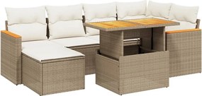 vidaXL 7 részes bézs polyrattan kerti ülőgarnitúra párnákkal
