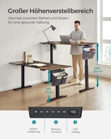 Állítható magasságú íróasztal, 70 x 160 x (72-120) cm, vintage barna-fekete