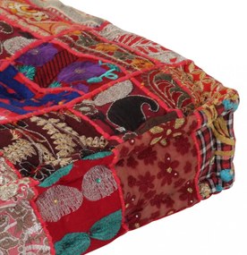 kézzel készült piros pamut patchwork kocka puff 50x50x12 cm