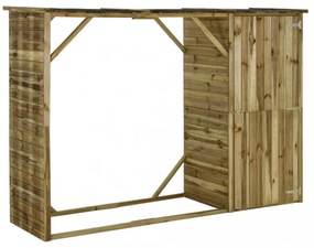fenyőfa kerti tűzifatároló fészer 253 x 80 x 170 cm