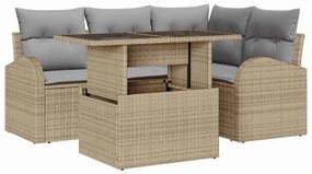 vidaXL Kerti Kanapé Szett párnával tárolóval 5 pcs Bézs Poli rattan