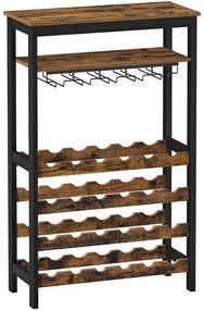 Bortartó állvány, 24 borosüvegnek, álló üvegtartóval, rusztikus barna 66x30x100cm