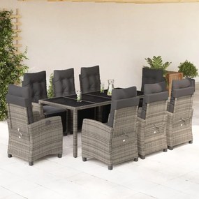 9 részes szürke polyrattan kerti étkezőgarnitúra párnával