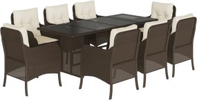 vidaXL 9 részes barna polyrattan kerti étkezőgarnitúra párnákkal