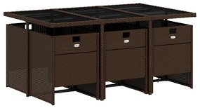 7 részes barna polyrattan kerti étkezőgarnitúra párnával
