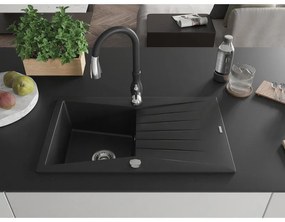 Mexen Cesar, 1 kamrás gránit mosogató 775x470x190 mm és Savita mosogató csaptelep, fekete, 6514-77-672601-70