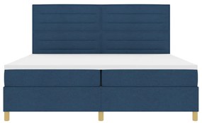 vidaXL Boxspring ágy matraccal és LED világítással, kék szövet, 200x200 cm