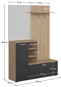 Előszoba szett Vetlandi (artisan tölgy + grafit) (tükörrel). 1116557