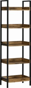 HOMCOM Ipari Stílusú 5-polcos Könyvespolc, Fa és Fém Könyvespolc Otthonra és Irodába, 48x30x155cm, Rusztikus Barna | Aosom