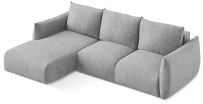 Világosszürke zsenília kinyitható sarokkanapé (bal oldali-heverő résszel) Leila – Makamii