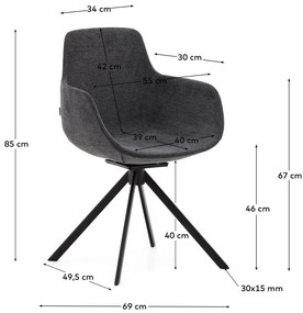 Sötétszürke kárpitozott karfás étkezőfotel szett 2 db-os Tissiana – Kave Home