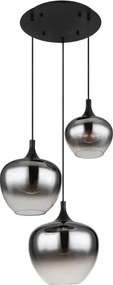 Globo 15548-3H Függeszték fém matt fekete, füstszínű üveg, kábeltextil fekete, ø: 480mm, M:1200mm, üveg átmérő: 1 x 18, 24, 29 cm egyenként, nem tartozék: 3x E27 40W 230V