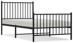 fekete fém ágykeret fej- és lábtámlával 90 x 190 cm