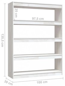 fehér tömör fenyőfa könyvszekrény/térelválasztó 100 x 30 x 135,5 cm