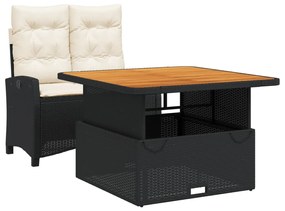 2 részes fekete polyrattan kerti étkezőgarnitúra párnával