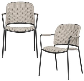 Fekete-bézs fém kerti szék szett 2 db-os Taku – Exotan